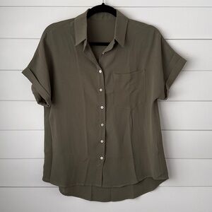 Women's Army Green Button-Up Shirt